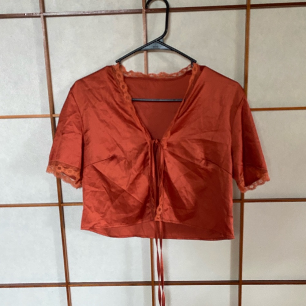 Satin tie-front blouse
